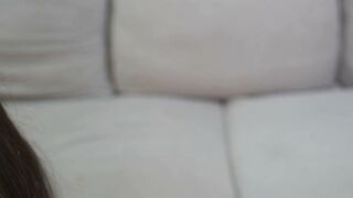 Masked Brunette Babe in White Lingerie Gets Fucked Hard on Couch