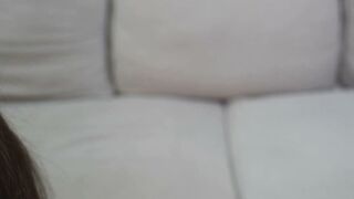 Masked Brunette Babe in White Lingerie Gets Fucked Hard on Couch