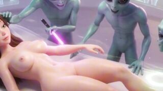 Sexy Babe Gets Fucked by Three Aliens at Once