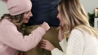 Slim Friends Share a Christmas Threesome with a Black Stud