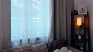 Blonde Shemale in Lingerie Teases and Masturbates on Couch