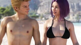 3D Animation Couple Outdoor Sex Scene with Purple Hair Woman