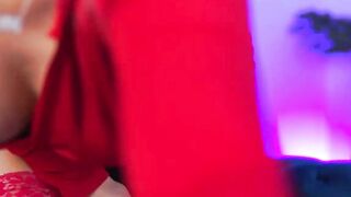 Tattooed Blonde Masturbates with Dildo in Red Lingerie