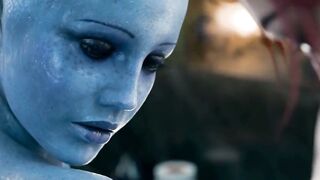 Blue Futanari Alien Dominates Muscular Gym Men in 3D