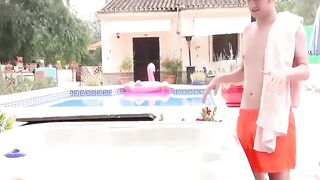 Busty British MILF Sam Bourne Teases in Outdoor Hot Tub