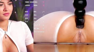 Brunette in White Cap Gets Intense POV Machine Sex