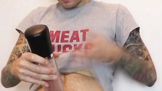 Christoph Clark's Tattooed Stud Cocks Cumshot on Camera
