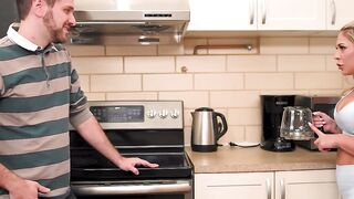 Blonde Tattooed MILF in Kitchen Gets Banged on Stove