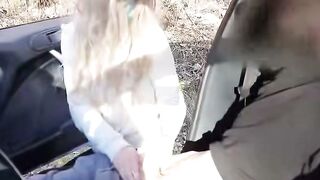 Blonde Woman Sucks Cock in Car During Outdoor Flashing Scene