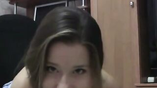 Teen Girl in Blue Lingerie Strips Off Top for POV Blowjob and Foot Tease