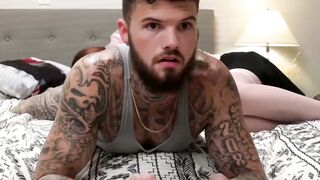 Petite TS Eva Joi sucks and anal rides tattooed studs big cock