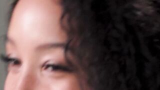 Petite curly black MILF hot masturbation after hot interview for Playboy