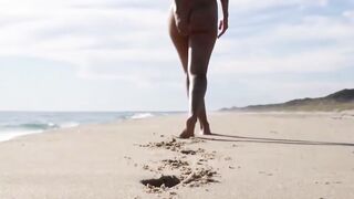Belgian Brunette Miluniel Louis Strips Naked on Beach Lifeguard Tower