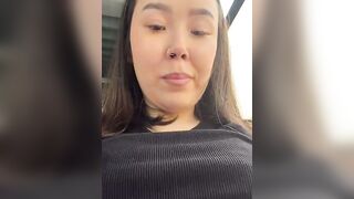 Cute Asian Brunette Teases in Pink Jacket on Public Transport