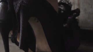 Kenna James Strips Black Lace Babydoll to Reveal Shaved Pussy and Perky Tits