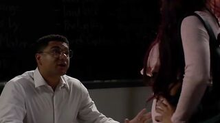 Brunette Tgirl Schoolgirl Gives Professor Titjob in Classroom