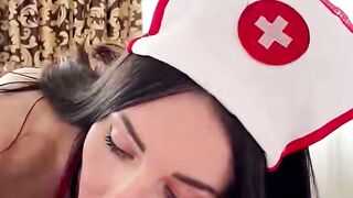 Nurse Sundara Deepthroats Cock in Red Strappy Lingerie Hotel Room