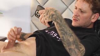 Tattooed Stepson Wanking to MILF Latina in Black Dress