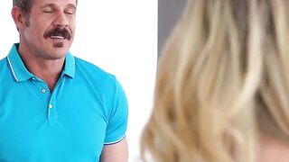Stepdaughter Threesome Sucks Stepdad's Cock in Kitchen