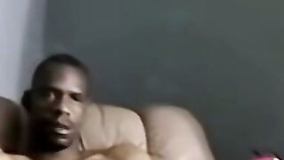 Amateur Ebony Stud Masturbates and Gets Blown by Older Man