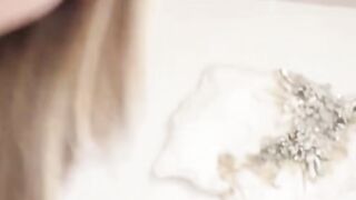 Blonde Step Mom in Lingerie and Blue Dress Teases Son