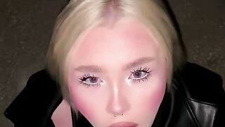 Blonde Girl with Septum Piercing Sucks Cock in Driveway