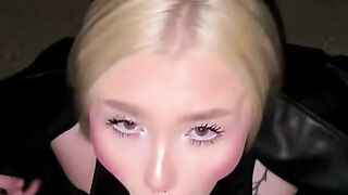 Blonde Girl with Septum Piercing Sucks Cock in Driveway