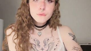 Tattooed Alt Girl in Lingerie Teases with Vibrator on Webcam