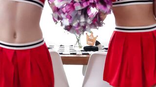 Teen stepdaughter and bestie are cheerleaders for stepdad today