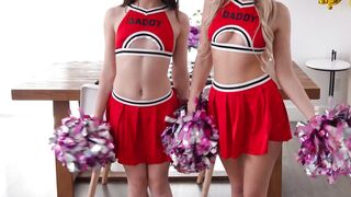 Teen stepdaughter and bestie are cheerleaders for stepdad today