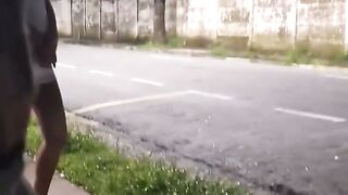 Risky getting off at the bus stop next to the warm girl!