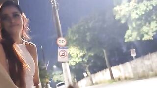 Risky getting off at the bus stop next to the warm girl!