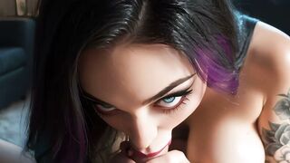 Tattooed Goth Bombshell Deepthroats Big Cock in Sensual Casting Couch Scene