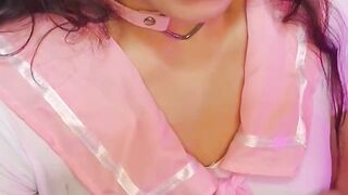 POV Brazilian Cosplay Girl in Pink Uniform Sucks Cock and Masturbates
