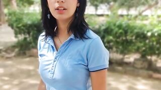 Stepsister in Blue Shirt Sucks Boyfriend's Cock on Shopping Trip