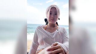 Asian Siren Cosplay: Shoreline Sand Waves Pleasure