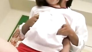 Busty Japanese Teen in Uniform Plays with Friend