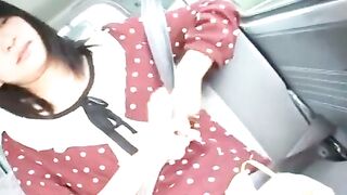 Petite Asian Teen in Polka Dot Dress Sucks Cock in Car