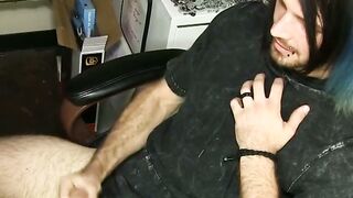 Long haired Zaide firing thick cum after stroking his stiff cock solo