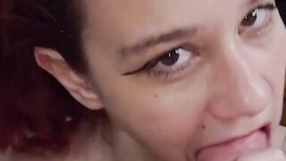 Redhead gives blowage until she guzzles cum