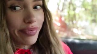 Redhead College Babe Gives Muddy Blowjob in Car