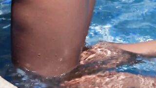 Julia Zu Strips Red Lingerie by Pool to Expose Small Tits and Wet Pussy