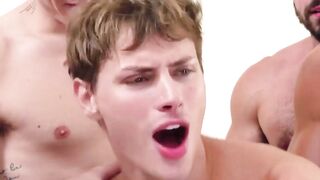 Cyrus Stark takes load after load in a wild interracial gangbang with fifteen guys