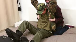 Hunky Soldier Max Tied Down For Intense Foot Worship Tickling