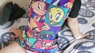 Latina Brunette in Looney Tunes Shirt Sucks Cock POV