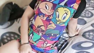 Latina Brunette in Looney Tunes Shirt Sucks Cock POV