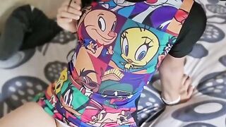 Latina Brunette in Looney Tunes Shirt Sucks Cock POV