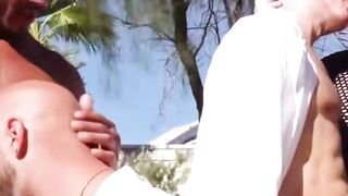 Sean Xavier Deepthroats Taylor Reigns Big Dick at Poolside Costume Orgy