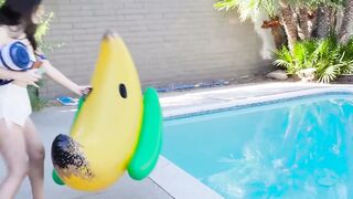 Tiny Natalie Brooks Rides Neighbor's Big Cock at Poolside and in Bedroom