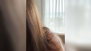POV Brunette Teases in Beige Cut-Out Lingerie